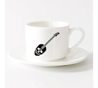 AYUEHBN White Ceramic Coffee Mugs Skull Music Rock and Roll Guitar （6oz/175ml） for Coffee, Soup, Tea, Milk, Latte, hot Cocoa, Ladies, Men，Sets Tea Cup with Saucers (White)