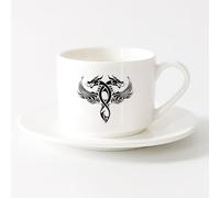 AYUEHBN White Ceramic Coffee Mugs Two Heads Dragon Fantastic Myth Beasts （6oz/175ml） Stylish & Durable - Microwave & Dishwasher Safe，Sets Tea Cup with Saucers (White)