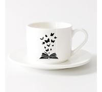 AYUEHBN White Mugs Open Book of Fairy Tales Fantasy Butterflies （6oz/175ml） for Coffee, Soup, Tea, Milk, Latte, hot Cocoa, Ladies, Men，Sets Tea Cup with Saucers (White)