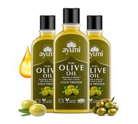 Ayumi Pure Olive Oil with Vitamin E & Fatty Acids | Cold Pressed Olive Oil for Frizzy Hair Treatment | Dry Skin Face & Body Oil to Reduce Wrinkles | Food Grade to Aid Digestion | 450 ml