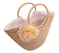 AYUNGOV Women's Straw Handbag Flower Woven Summer Beach Tote Bag Basket Shopper Purse Beige