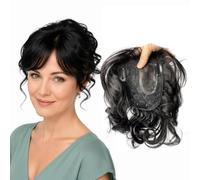 AYunhe Curly Human Hair Extensions with Clip in Bangs 3D Hair Extensions Human Hair Extensions for Women 10 Inch Short Wavy Hair One Side Stripe (Black+Curly)