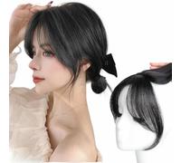 AYunhe Natural Bangs Side Bangs for Women 3D Human Hair Middle Parting Clip in Extensions Invisible Hairpieces Human Hair Topper (1B)