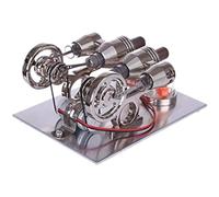 AYUNJIE Metal Stirling Engine Model Kit, 2 Cylinder Stirling Engine Hot Air External Combustion Engine with Voltage Digital Display Meter Bulb, Physical Model