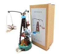 AYUNJIE Vintage Wind Up Toy MM264 Biplane Rotary Plane Nostalgic Theme Personality Decoration Creative Tin Toy Collectible Kids Parent-Child Interaction