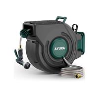 AYURA Retractable Garden Hose Reel 100 ft x 1/2 inch with Pro Metal Shaft, Heavy Duty Automatic Garden Hose Reels with Kink-Free Rewind and Lock at Any Length, Wall Mount Water Hose Reel for Outside