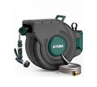 AYURA Retractable Garden Hose Reel 100 ft x 1/2 inch with Pro Metal Shaft, Heavy Duty Automatic Garden Hose Reels with Kink-Free Rewind and Lock at Any Length, Wall Mount Water Hose Reel for Outside