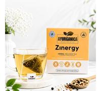 Ayurganica Zinergy Herbal Tea With 9 Active Ingredients - 120 Counts - Energy Boost Tea - Help With Tiredness & Fatigue - Yerba Mate, Ginseng, Green Tea, Holy Basil & peppermint - Individual Tea Bags