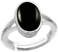 Ayush Gems 100% Certified 5.00 Ratti / 4.50 Carat Natural Black Onyx Chalcedony Adjustable Ring (Sulemani Hakik Silver Plated, 100% Gemstone Certified by Lab (Top AA Quality