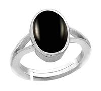 Ayush Gems 100% Certified 6.00 Ratti / 5.50 Carat Natural Black Onyx Chalcedony Adjustable Ring (Sulemani Hakik Silver Plated, 100% Gemstone Lab Certified, Top AA