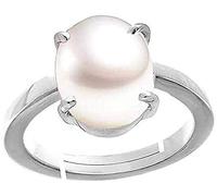 Ayush Gems 100% Certified Pearl Moti 3.25 Ratti 2.70 Carat Stone Astrological Silver Adjustable Ring for Men and Women Silver Plated Pearl Silver Plated Pearl