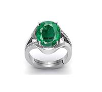 AYUSH GEMS 13.25 Ratti / 12.00 Carat Certified / Emarald Gemstone Gemstone German Silver Adjustable Ring for Astrological Purposes for Men and Women Lab Certified Loose Gemstone