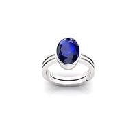 AYUSH GEMS 14.25 Ratti Earth Mined AA Quality Natural Blue Sapphire Neelam Panchdhatu Silver Plated Adjustable Gemstone Ring for Women and Men (Lab - Certified), Silver Plated, Blue