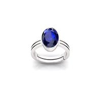 Ayush Gems 15.00 Carat Earth Mining AA Quality Natural Blue Sapphire Neelam Panchdhatu Silver Plated Adjustable Gemstone Ring for Women and Men {Lab - Certified}, Silver Plated, Blue Sapphire