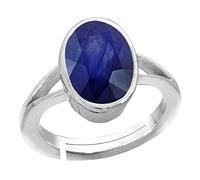 AYUSH GEMS 9.00 Carat Earth Mining AA Quality Natural Blue Sapphire Neelam Panchdhatu Silver Plated Adjustable Gemstone Ring for Women and Men {Lab - Certified}, Silver Plated, Blue Sapphire