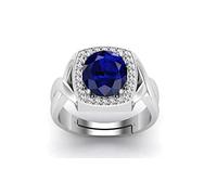 Ayush Gems 9.25 Carat Earth Mining AA Quality Natural Blue Sapphire Neelam Panchdhatu Silver Plated Adjustable Gemstone Ring for Women and Men {Lab - Certified}, Silver Plated, Blue Sapphire
