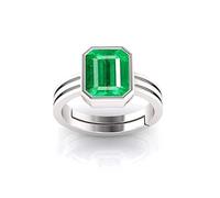 Ayush Gems Certified Natural A Quality 3.55 Carat - 4.25 Ratti Zambian Emerald Panna Silver Plated Astrological Purpose Adjustable Ring for Women and Men {Lab - Certified},