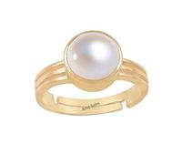 AYUSH GEMS South Sea Pearl 12.00 Carat Natural Pearl Gemstone Original Certified Moti Adjustable Astrological Panchhdhaatu/Ashtadhatu Gold Ring for Men and Women Gold Plated Pearl Gold Plated