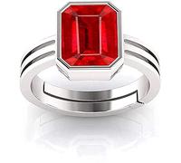 AYUSH GEMS Super Quality Burma Ruby Stone 15.00 Carat Laboratory Tested Certified Untreated Untreated Natural Manic Gemstone Manikya Silver Plated Adjustable Ring for Women and Women