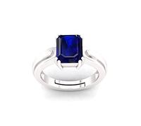 Ayush Gems Unheated Untreated 4.00 Carat AA Quality Natural Blue Sapphire Neelam Silver Plated Adjustable Gemstone Ring for Women and Men {Lab - Certified}, Silver Plated, Blue