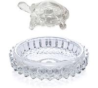 AYUSHNAIK Crystal Vastu Feng Shui Crystal Turtle Tortoise with Crystal Plate or Crystal Dish for Good Luck Feng Shui Tortoise Turtle Crystal Turtle Tortoise Round Dish Plate Set Tortoise Showpiece