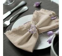 Ayuzawa Handmade Cloth Napkins Cotton Napkins with Fringe，Delicate Handmade Cloth Napkins for Dinners, Parties, Weddings and More，18 x 18 Inch Set of 6 - Beige