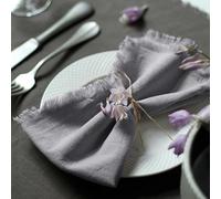 Ayuzawa Handmade Cloth Napkins Cotton Napkins with Fringe，Delicate Handmade Cloth Napkins for Dinners, Parties, Weddings and More，18 x 18 Inch Set of 6 - Grey