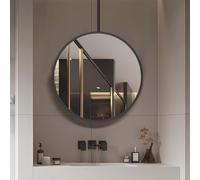 AYVADA Black Bathroom Mirrors for Wall, Ceiling Mounted Hanging Rod Mirror, Metal Framed Circle Mirror Creative Decorative Mirror Vanity Shaving Mirror(Diameter-60CM/23.6INCH)