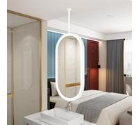 AYVADA Ceiling Hanging Mirror with Dimmable LED Light, Black Wall Mounted Mirror with Metal Frame and Boom, Bathroom Vanity Makeup Mirrors, White(50cmx70cm)