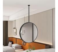 AYVADA Ceiling Hanging Mirror with Metal Frame and Boom, Modern Decorative Mirror HD Vanity Make-up Mirrors, Black Circle Mirror Ceiling Mounted Mirror(Diameter-40CM/15.7INCH)