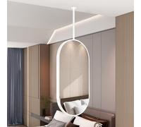 AYVADA Ceiling Mounted Mirror Oval Decorative Hanging Mirrors, Suspended Vanity Shaving Makeup Mirrors with White Metal Frame and Boom, Bathroom Wall Mirror for Home or Hotel(40cmx60cm)