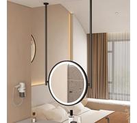 AYVADA Hanging Makeup Mirror with LED Lights, Black Metal Iron Framed Ceiling Mounted Round Mirror for Bedroom Living Room, 3 Color Adjustable Brightness(Diameter-50CM/19.7INCH)