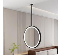 AYVADA Hanging Rod Mirror for Bathroom, Round LED Wall Mirror Ceiling Decorative Vanity Mirror with Touch Button 3 Colors Light Brightness Adjustable, Metal Frame(Diameter-60CM/23.6INCH)
