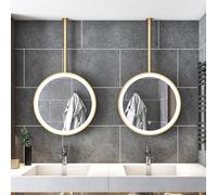 AYVADA Hanging Wall Mirror with Metal Frame - Round LED Ceiling Mounted Bathroom Mirror with 3 Color Dimmable Lights - Gold Vanity Makeup Mirror(Diameter-70CM/27.6INCH)