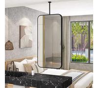 AYVADA Large Wall Mirror Ceiling Hanging Vanity Makeup Mirror, Black Metal Frame Floating Glass Mirror for Home Hotel Bathroom, Shaving Mirrors - Boom can be Customizable(40cmx60cm)
