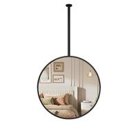 AYVADA Modern Ceiling Suspended Mirror, Black Metal Hanging Rod Mirrors (Boom can be customized) Floating Bathroom Mirror Decorative Simple Mirror Clear and Practical(Diameter-40CM/15.7INCH)