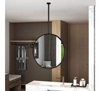AYVADA Modern Floating Bathroom Mirror Round Ceiling Hanging Vanity Mirror HD Glass Mirror Suspended Boom Mirror for Bedroom Cloakroom, Black Metal Frame(Diameter-50CM/19.7INCH)