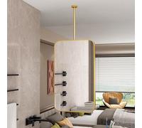 AYVADA Nordic Ceiling Mounted Mirror Suspended Decorative Mirror with Metal Frame and Boom, Bathroom Hanging Rod Mirrors for Vanity Make-up Shaving, Gold(40cmx70cm)