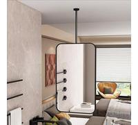 AYVADA Nordic Rectangular Mirror Hanging Rod Mirror for Bathroom Bedroom Ceiling Mounted Makeup Shaving Mirror Living Room Entrance Decorative Wall Mirror, Black(50cmx60cm)