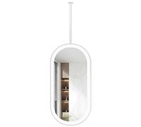 AYVADA Oval Bathroom Mirror with LED Light, Ceiling Hanging Mounted Mirror Make-up Shaving Mirrors with White Metal Frame - Customizable Mirror Boom(40cmx60cm)