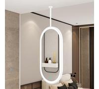 AYVADA Oval Ceiling Hanging Mirror with Lights, LED Bathroom Mirror for Vanity Makeup Shaving, Wall Mounted Floating Mirrors for Living Room Bedroom, White(40cmx70cm)