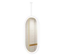 AYVADA Oval Mirror with Ceiling Hanging Rod, Metal Frame LED Lighted Bathroom Mirror Wall Mounted Floating Vanity Mirrors - Customizable(40cmx70cm)