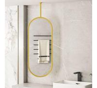 AYVADA Oval Wall Mirror Bathroom Hanging Rod Mirror, Large Gold Metal Framed Vanity Make-up Mirror Ceiling Mounted Mirror Customizable Suspended Decorative Mirror(50cmx70cm)