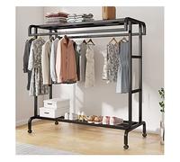 AYVADA Portable Commercial Coat Rack,Large Hanging Space,Double Rod Clothes Rack with Wheels and Bottom Shelves for Bedroom Entryway