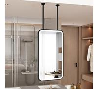 AYVADA Rectangle Mirror for Ceiling Hanging, Bathroom Vanity Mirror with LED Lights, Black Metal Frame Floating Decorative Mirrors(40cmx60cm)