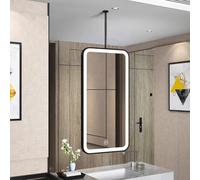 AYVADA Rectangle Wall Mirror LED Illuminated Bathroom Hanging Rod Mirror, Black Ceiling Mounted Floating Mirrors for Vanity Make-up, 3 Colors Dimmable(40cmx60cm)