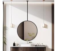 AYVADA Round Ceiling Hanging Mirror, Modern Bathroom Decorative Mirror Makeup Shaving Mirror Wall Mounted Floating Mirrors for Home Living Room Bedroom, Black(Diameter-40CM/15.7INCH)