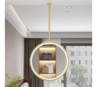 AYVADA Round LED Mirror Ceiling Hanging Makeup Vanity Mirrors with 3 Colors Dimmable, Gold Metal Framed Bathroom Lighted Mirror for Home or Hotel(Diameter-50CM/19.7INCH)