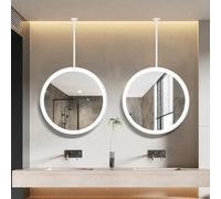 AYVADA Round Mirror with Metal Frame, White LED Ceiling-Mounted Shaving Mirror with Dimmable 3-Color Lights, Vanity Makeup Hanging Mirrors for Bathroom Dressing Table(Diameter-60CM/23.6INCH)