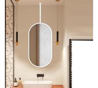 AYVADA White Bathroom Mirror Ceiling Hanging Mirror - Shatterproof Glass Vanity Mirror for Over Sink, 40x60cm 50x70cm Wall Mounted Mirror with Oval Metal Frame and Boom, Modern Decor(40cmx70cm)